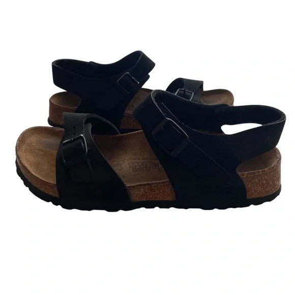 Birkis Birkenstock Black Sandals with Adjustable Straps and Cork Footbed W6 - Picture 4 of 13